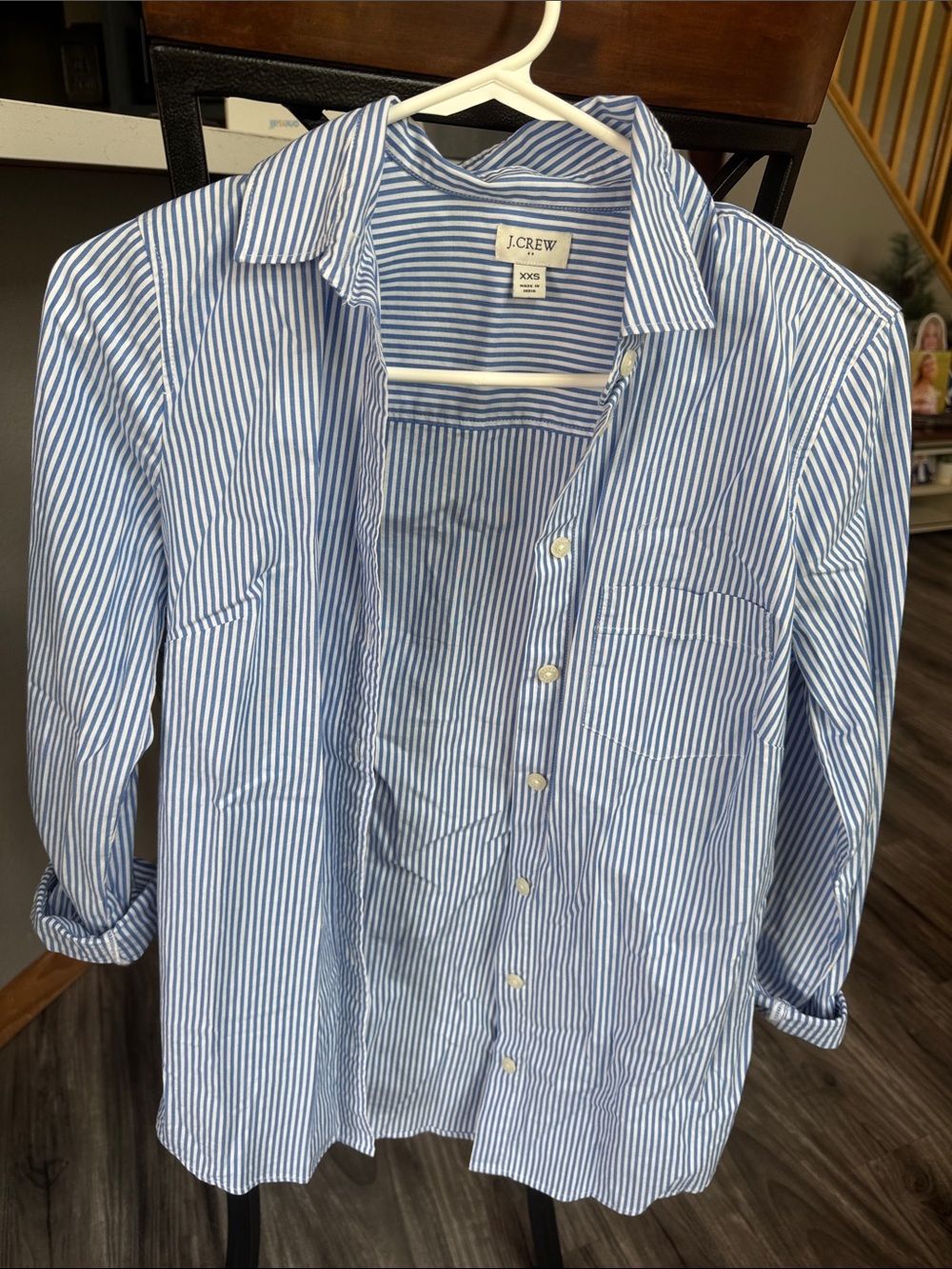 J. Crew woman’s Blue & White Striped Cotton Button-Down Shirt